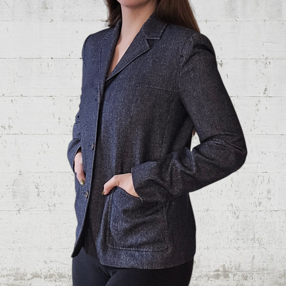 90s Vintage Michael Kors Navy Wool Blend Chambray Single Breasted Jacket Size 8 - Picture 10 of 10